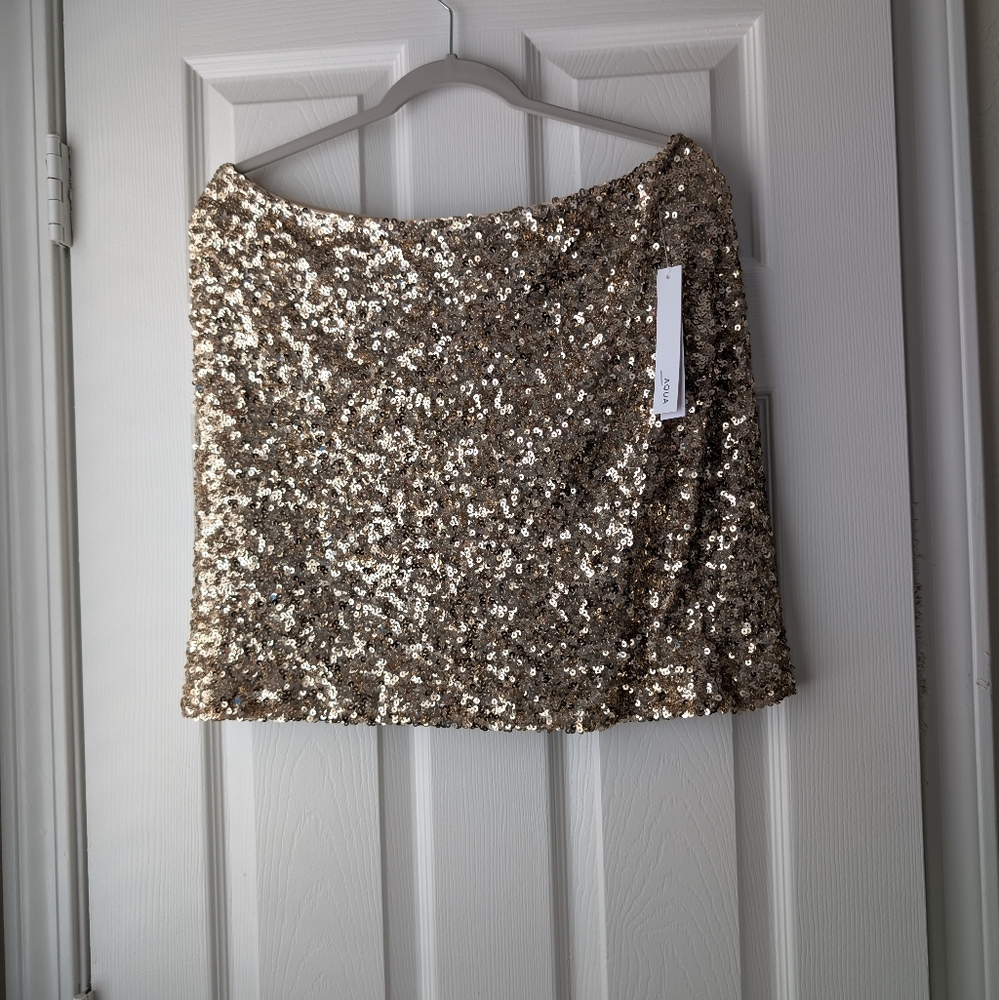 Aqua Gold Sequin Mini Skirt